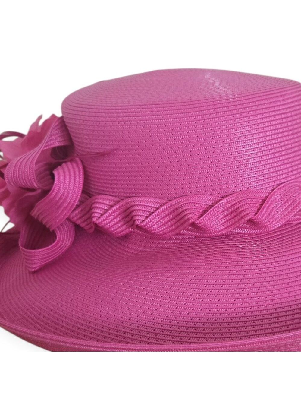 betmar Hot Pink Straw Dress Hat with Braided Band and Floral Accent - Picture 5 of 8